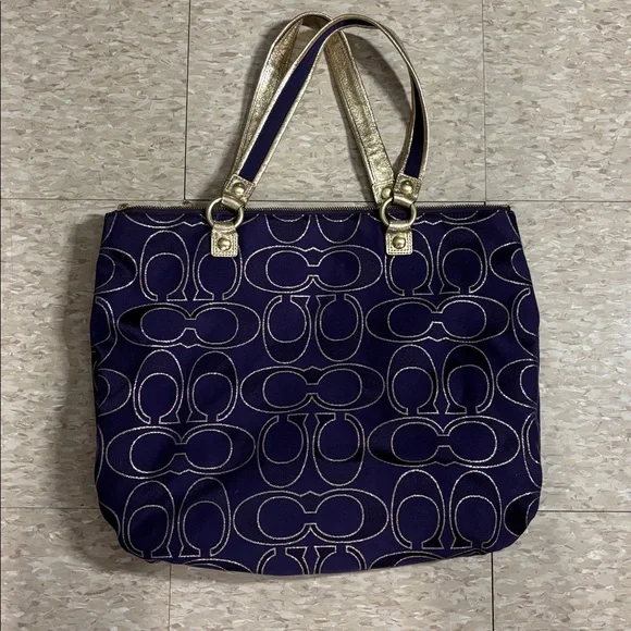 Coach Poppy Collectiom Dark Purple/Gold  Tote with Sz (L) - Like NEW!! - Picture 6 of 11